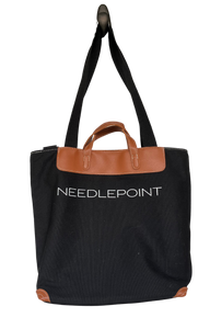 Medium Needlepoint Cotton Tote Bag with Faux Leather Handles