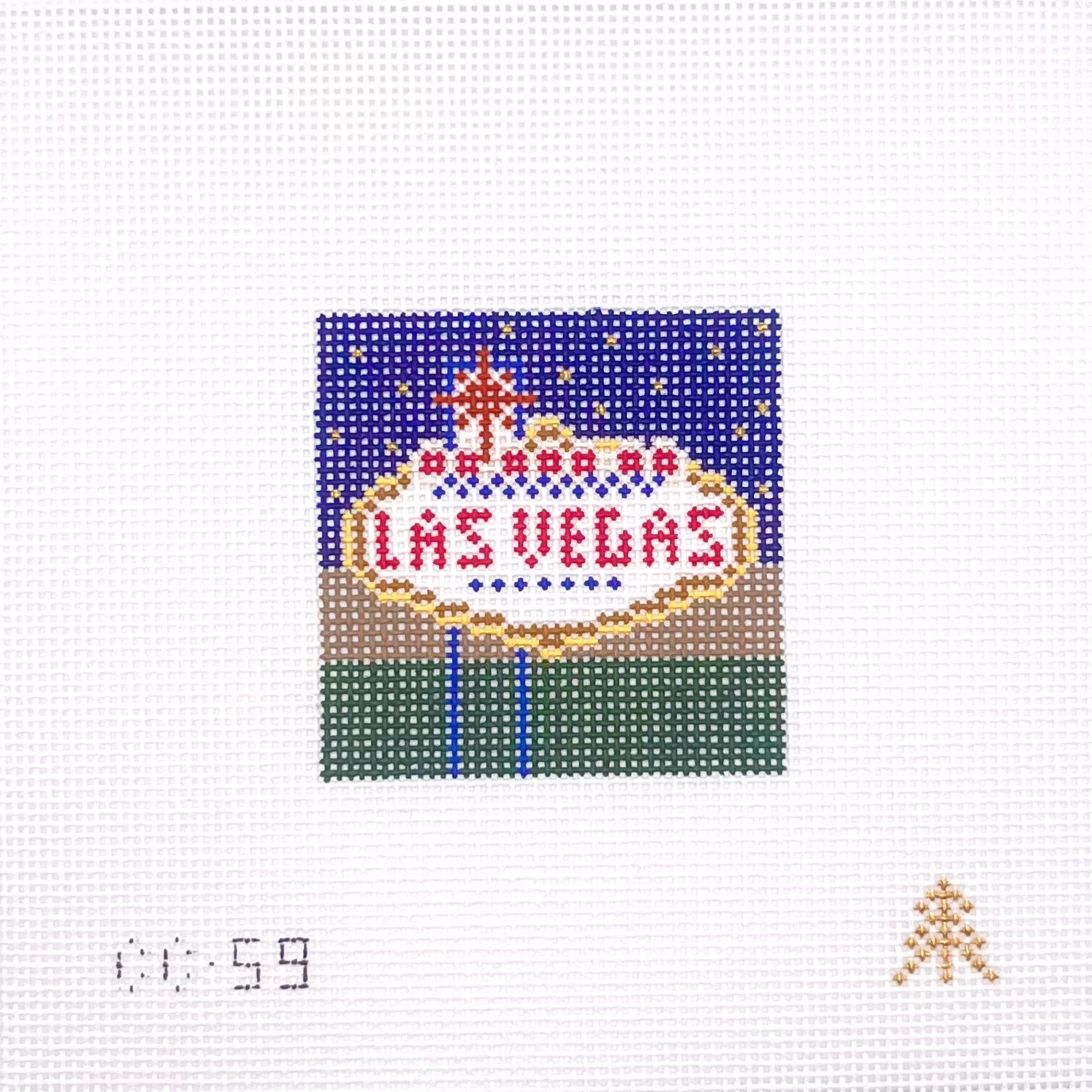 Las Vegas Sign Cozy Insert Handpainted Needlepoint Canvas