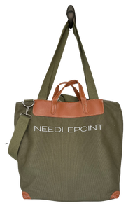 Medium Needlepoint Cotton Tote Bag with Faux Leather Handles