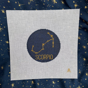 Scorpio Hand-painted Needlepoint Zodiac Constellation 4" Round, 18 count