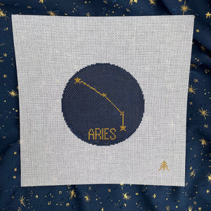 Aries Hand-painted Needlepoint Zodiac Constellation 4" Round, 18 count