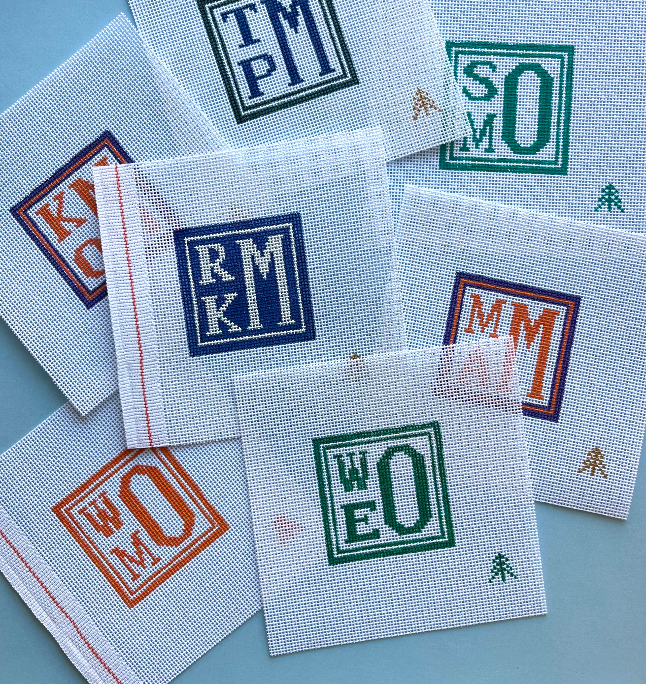 Custom Hand-Painted Stacked Monogram Needlepoint Canvas