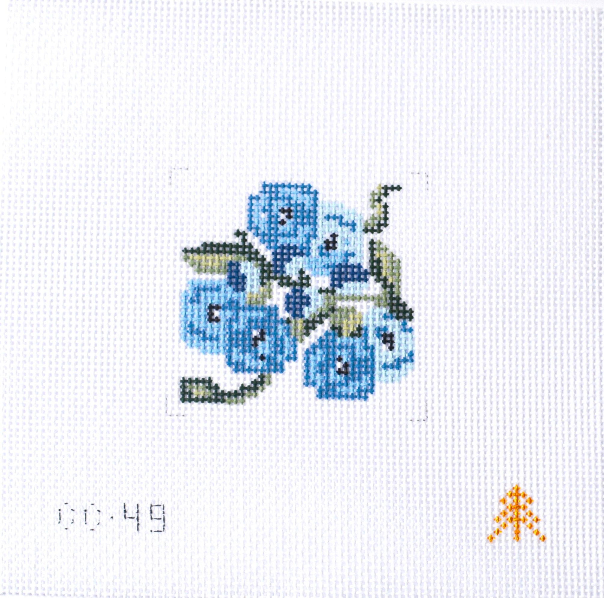 Blue Flowers on White Needlepoint Canvas Insert for Can Cozy