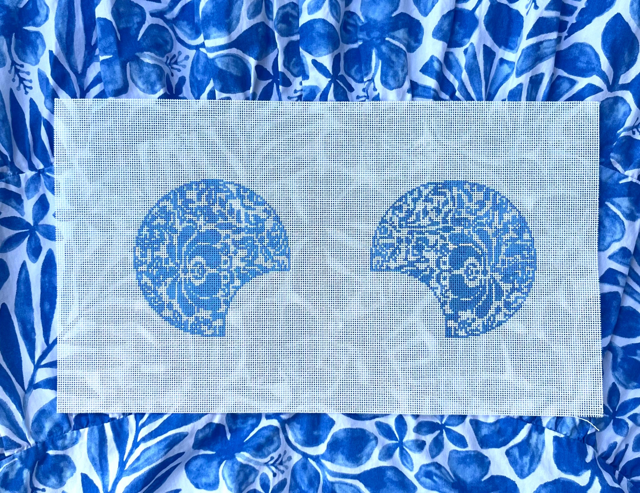 Mouse Ears- Blue Damask- 18 count