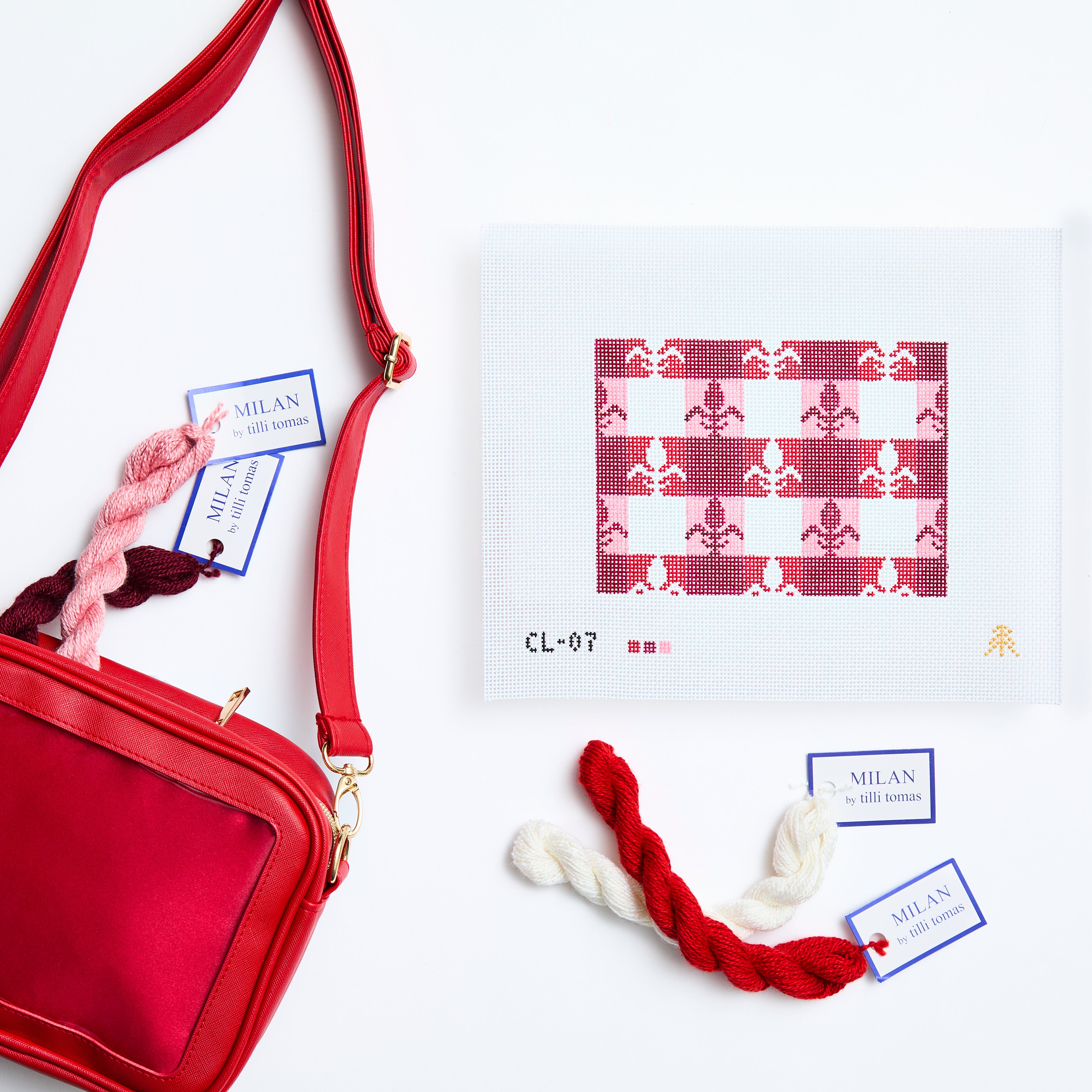 Red Fleur de Lis Handpainted Needlepoint Canvas- Park Bag Collection