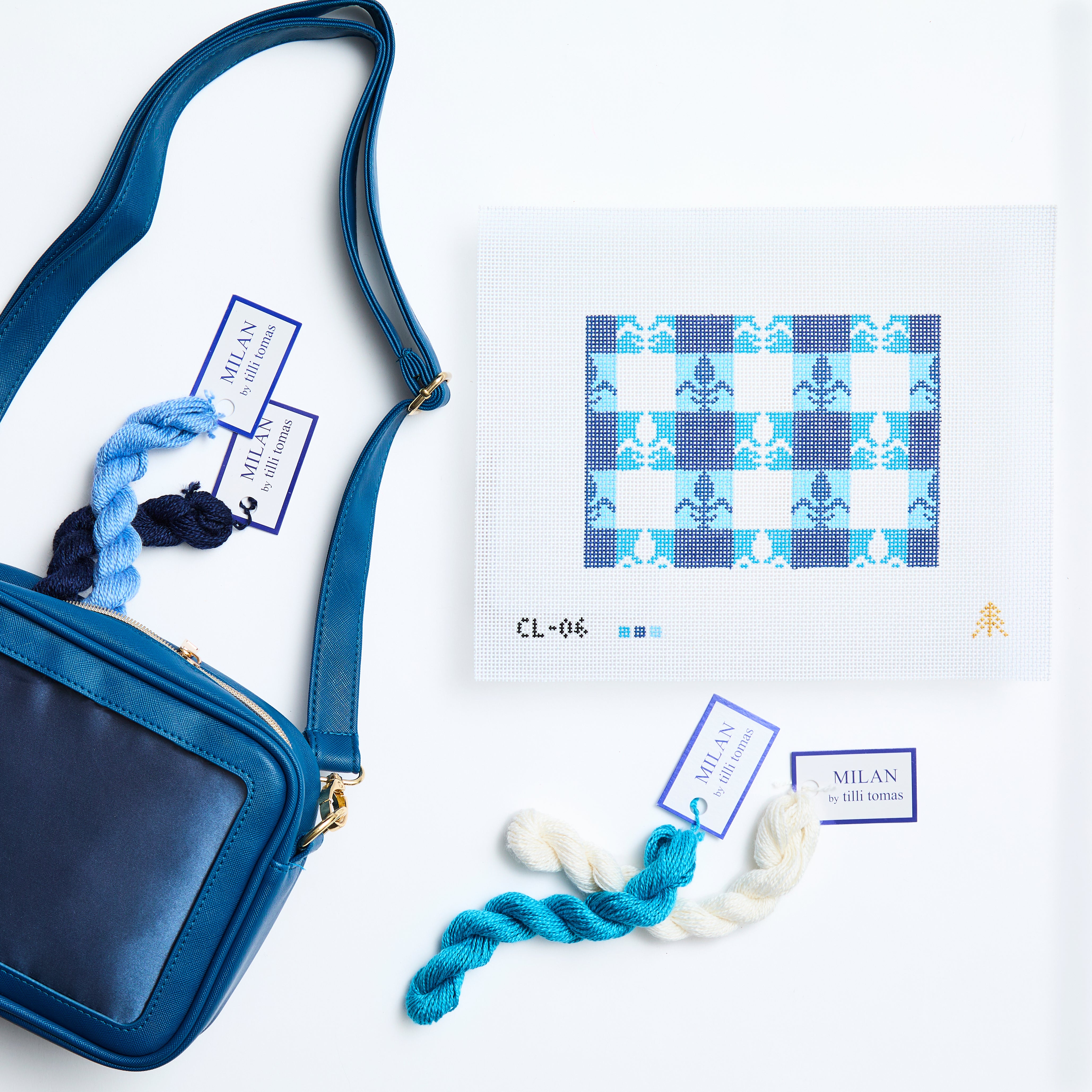 Blue Fleur de Lis Handpainted Needlepoint Canvas- Park Bag Collection