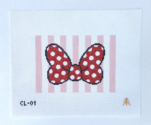 Red Polka Dot Bow Handpainted Needlepoint Canvas- Park Bag Collection