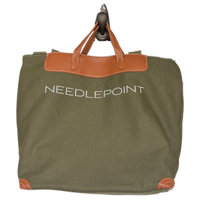 Medium Needlepoint Cotton Tote Bag with Faux Leather Handles