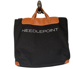 Medium Needlepoint Cotton Tote Bag with Faux Leather Handles