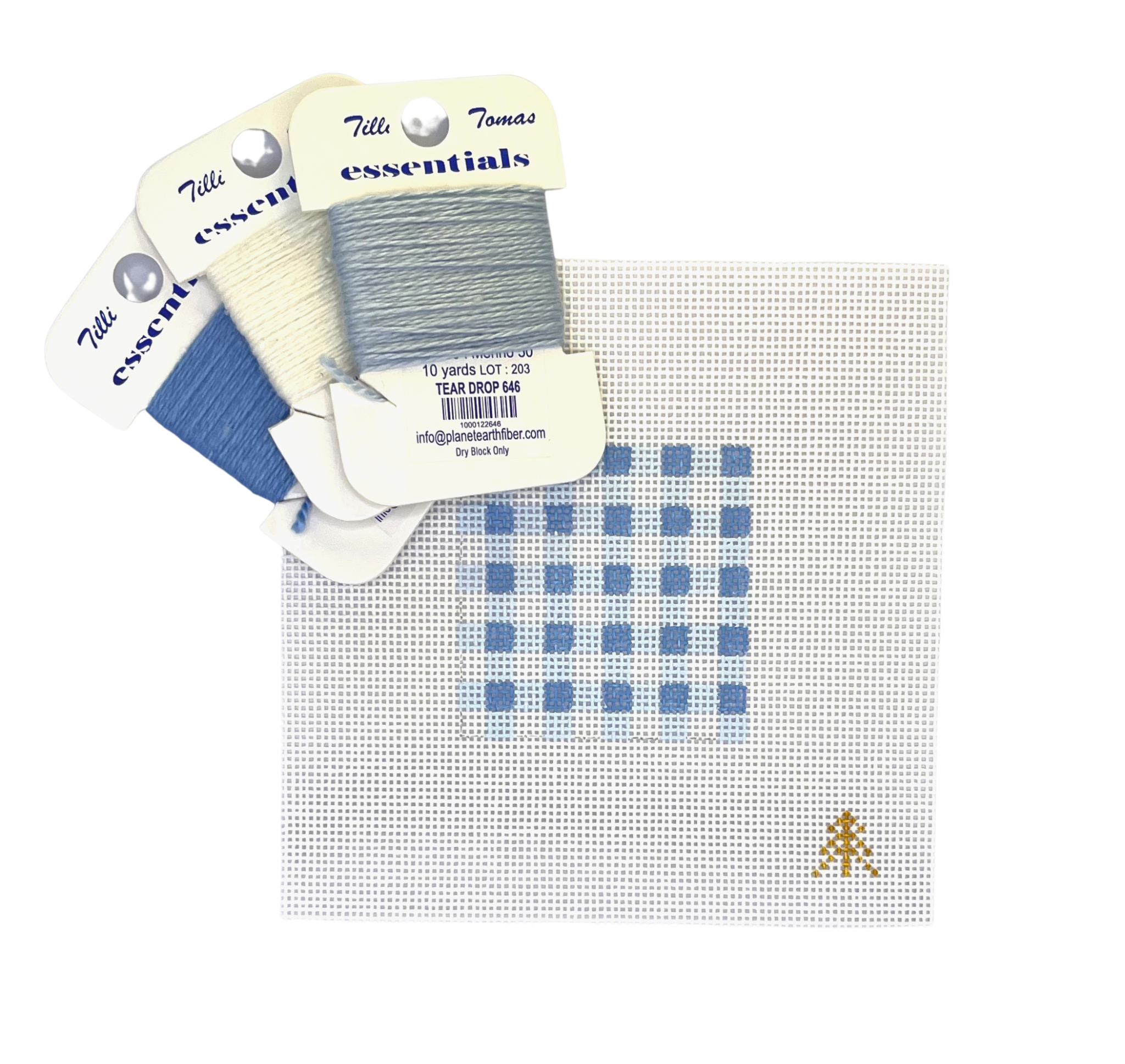 Blue Gingham Needlepoint Canvas Insert for Can Cozy