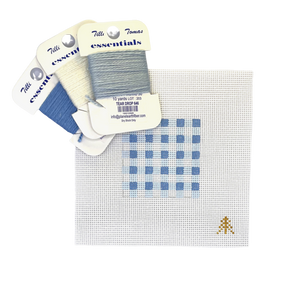 Blue Gingham Needlepoint Canvas Insert for Can Cozy