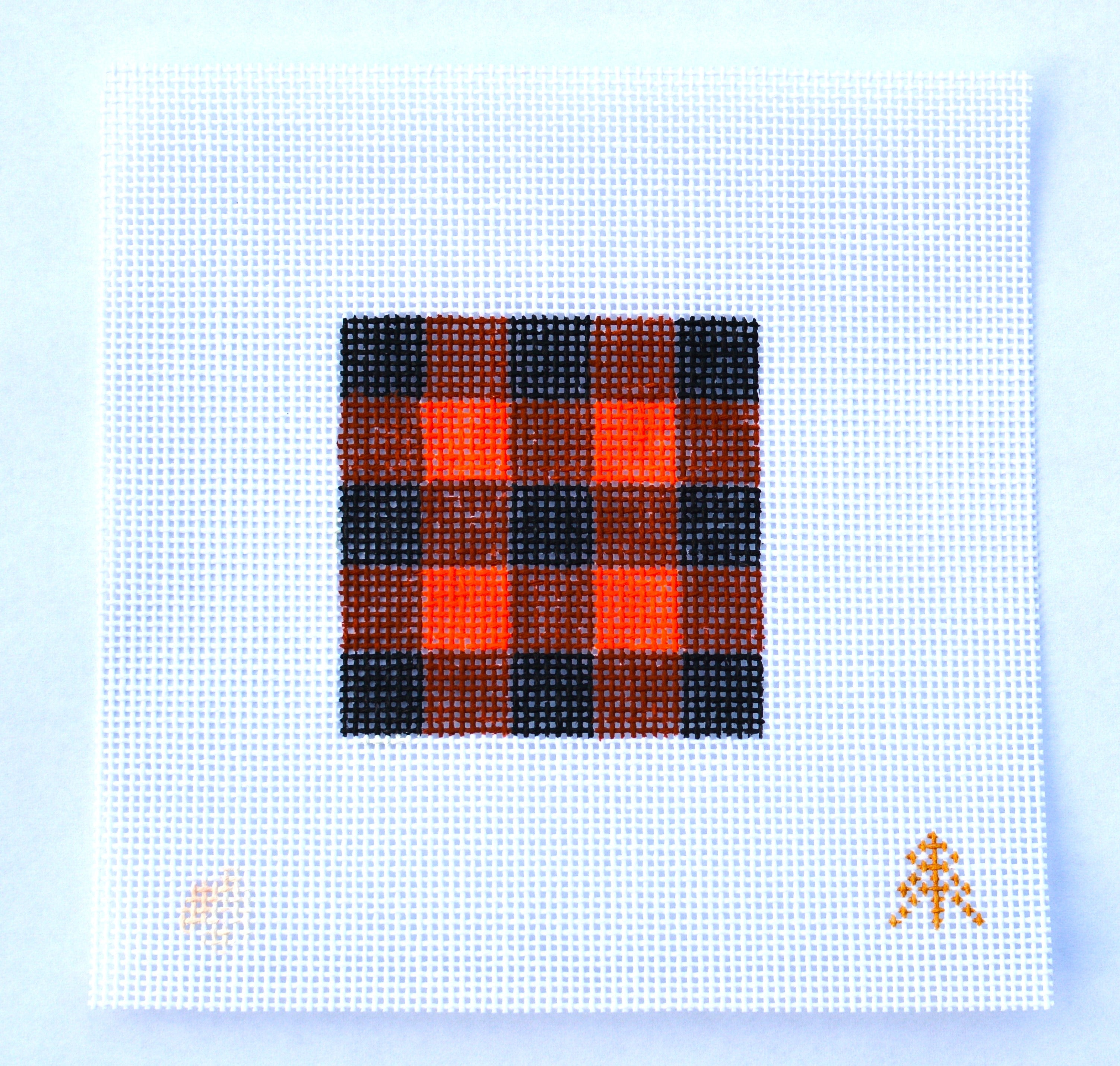 Orange and Black Buffalo Check Needlepoint Canvas Insert for Can Cozy