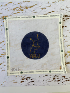 Virgo Hand-painted Needlepoint Zodiac Constellation 4" Round, 18 count