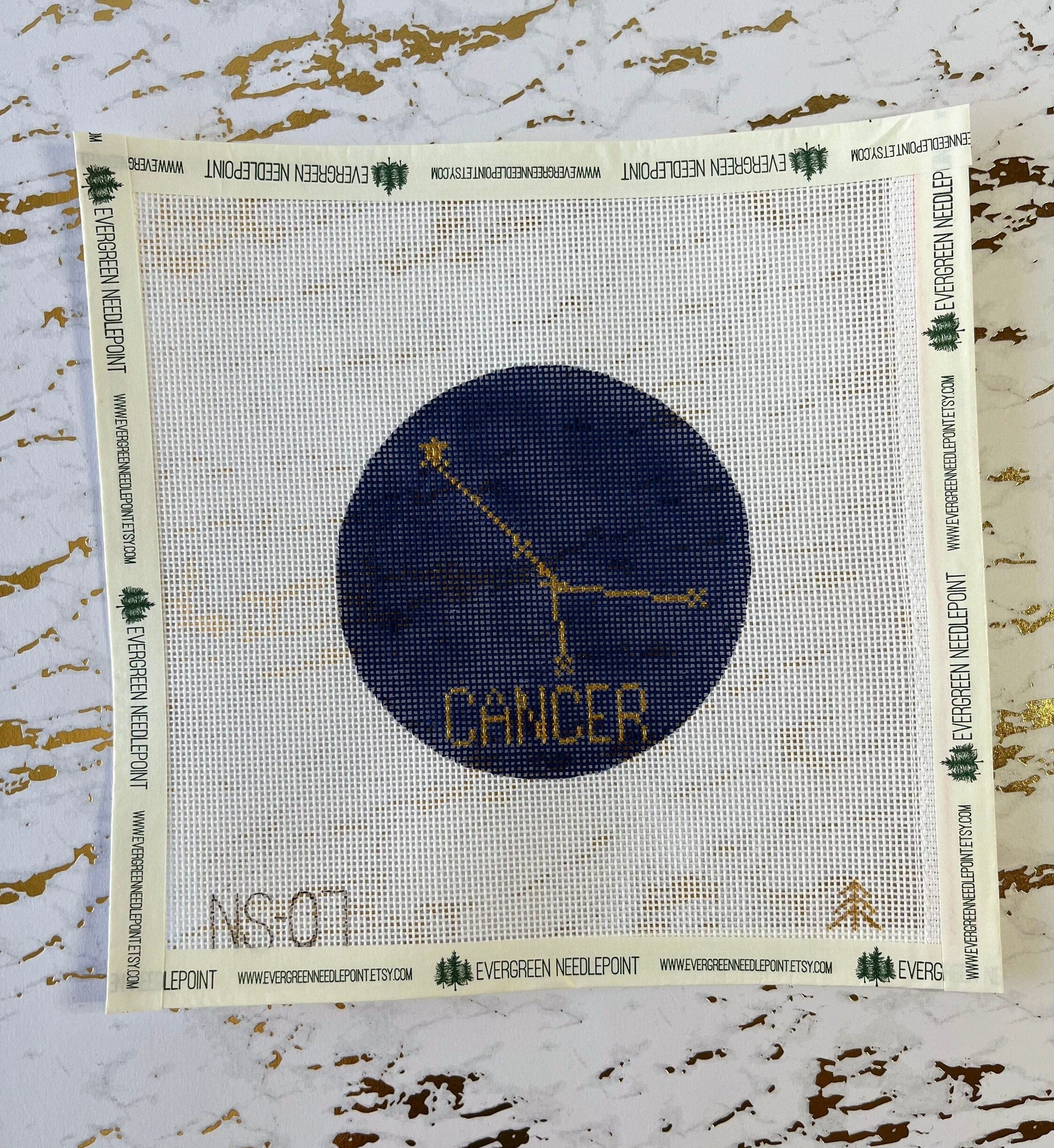 Cancer Hand-painted Needlepoint Zodiac Constellation 4" Round, 18 count