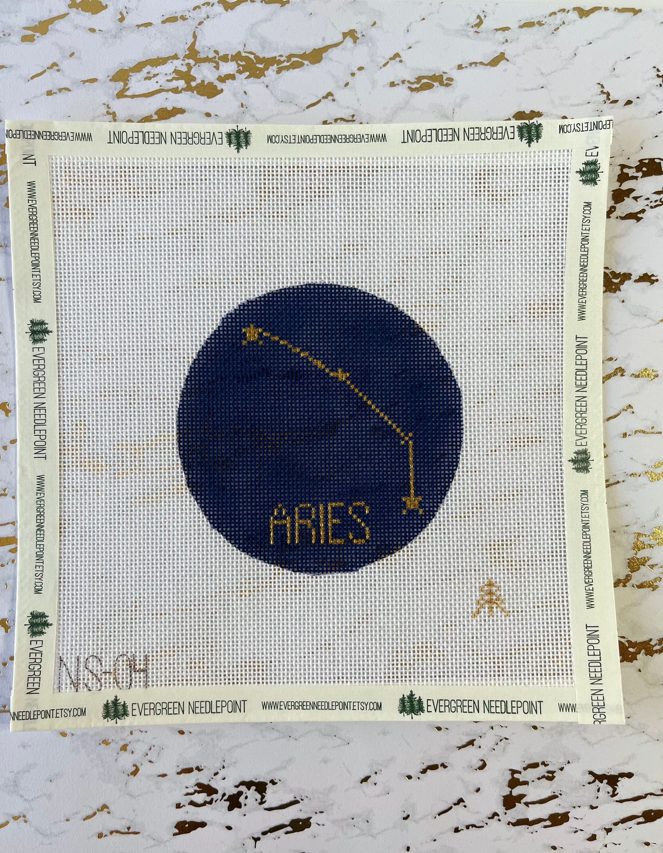 Aries Hand-painted Needlepoint Zodiac Constellation 4" Round, 18 count