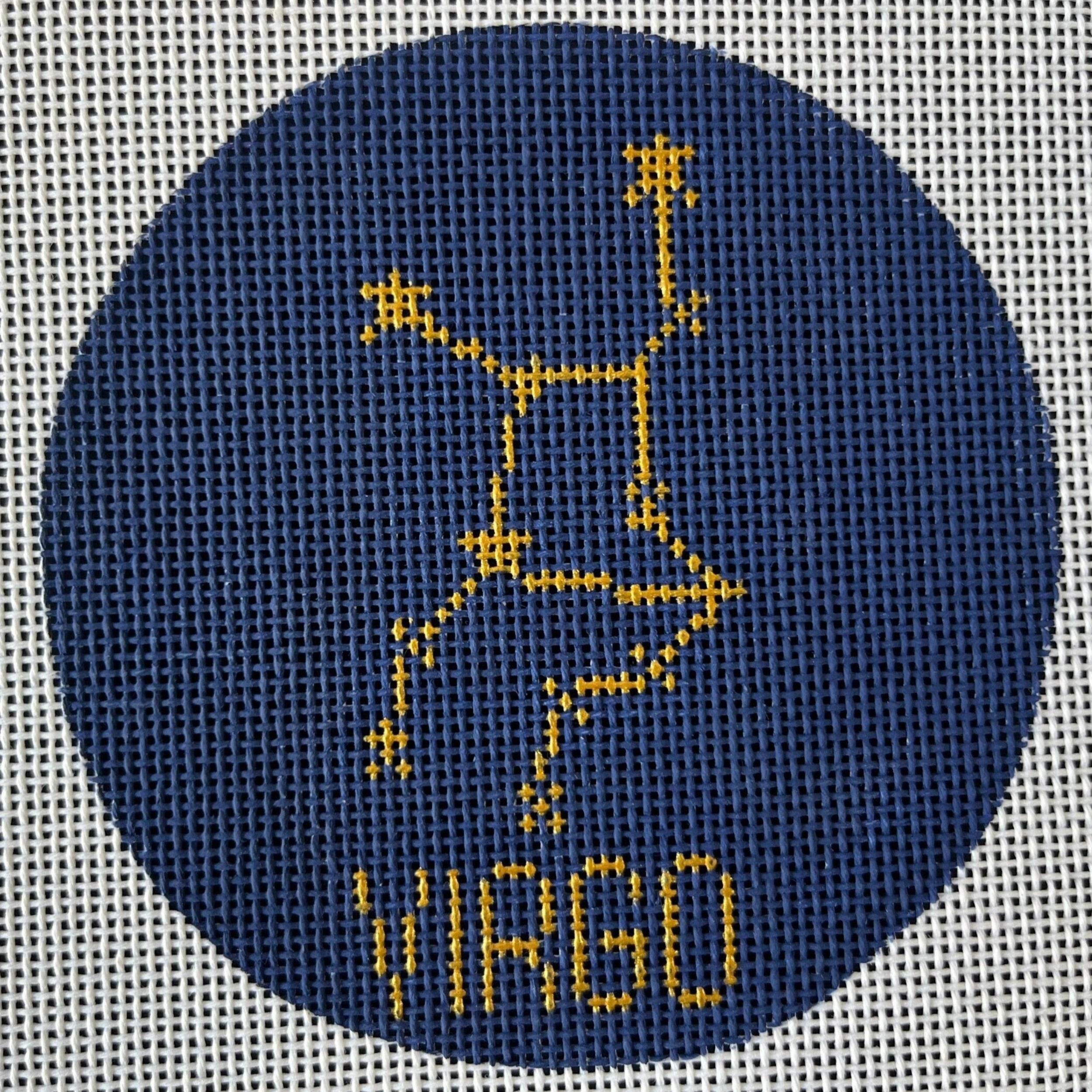 Virgo Hand-painted Needlepoint Zodiac Constellation 4" Round, 18 count