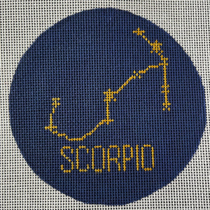 Scorpio Hand-painted Needlepoint Zodiac Constellation 4" Round, 18 count