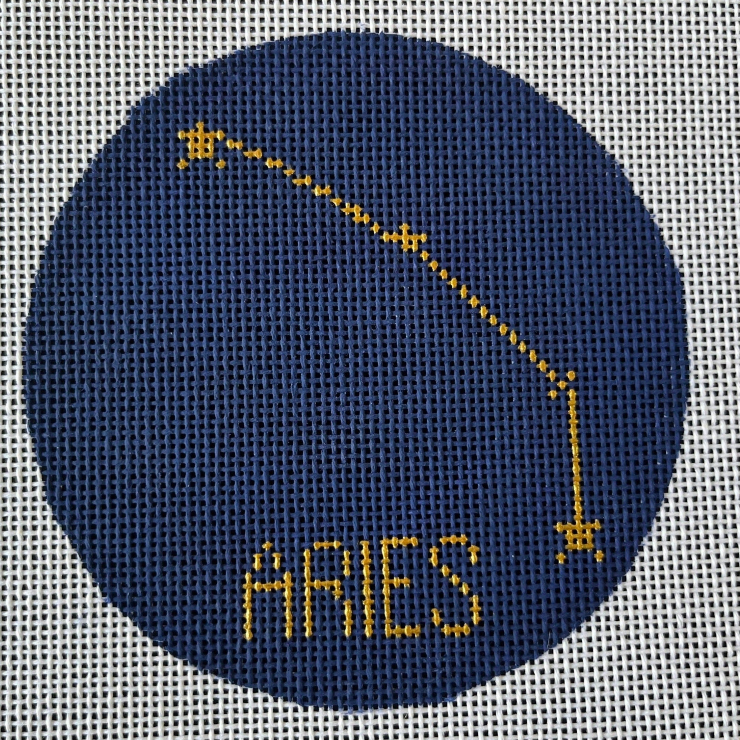 Aries Hand-painted Needlepoint Zodiac Constellation 4" Round, 18 count