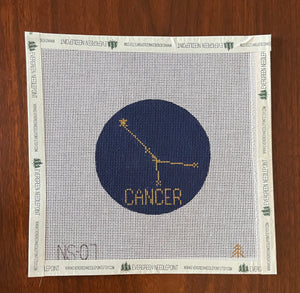 Cancer Hand-painted Needlepoint Zodiac Constellation 4" Round, 18 count