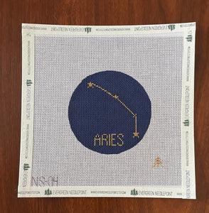 Aries Hand-painted Needlepoint Zodiac Constellation 4" Round, 18 count