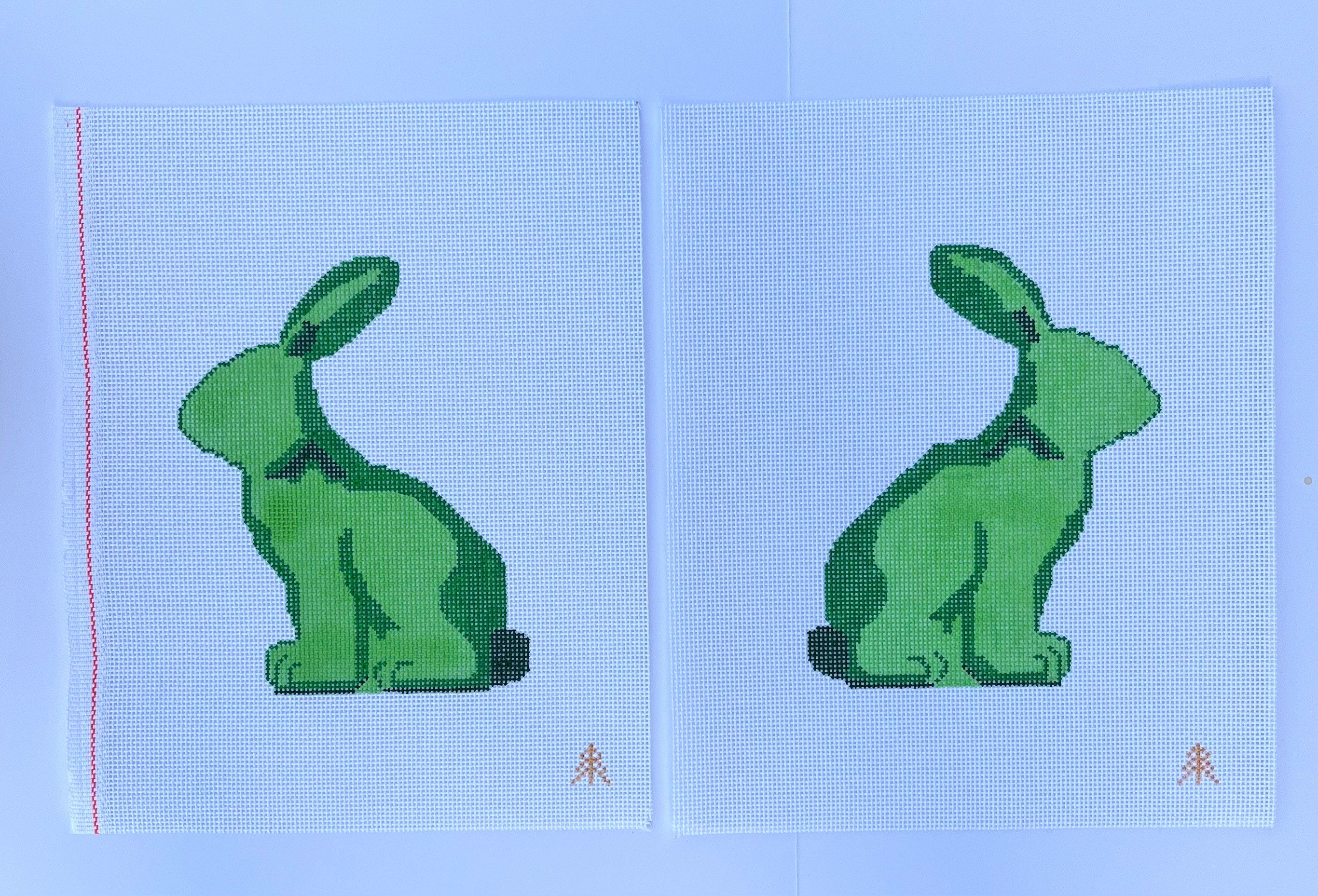 Moss Spring Green Bunny Hand-painted Needlepoint Canvas, 13 count