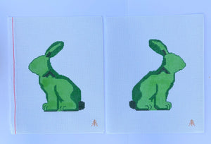 Moss Spring Green Bunny Hand-painted Needlepoint Canvas, 13 count