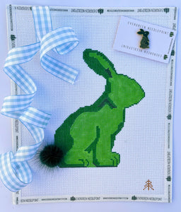 Moss Spring Green Bunny Hand-painted Needlepoint Canvas, 13 count